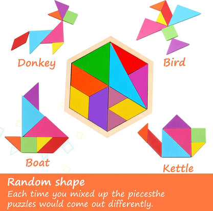 Meooeck 12 Pack Tangrams Wooden Puzzles Tangrams Set f Shape Puzzles Brain Logic Blocks for Games Educational Gifts for Adults Students(Notch Style)