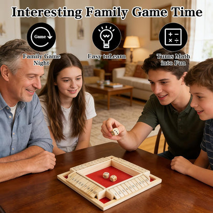 Shut The Box Game, 2-4 Player Family Wooden Board Table Math Games, Travel Games, Stocking Stuffers, Board Games, 2 Dices Tabletop Toys for School Supplies, Christmas Party Favors (8.6 Inches) ﻿