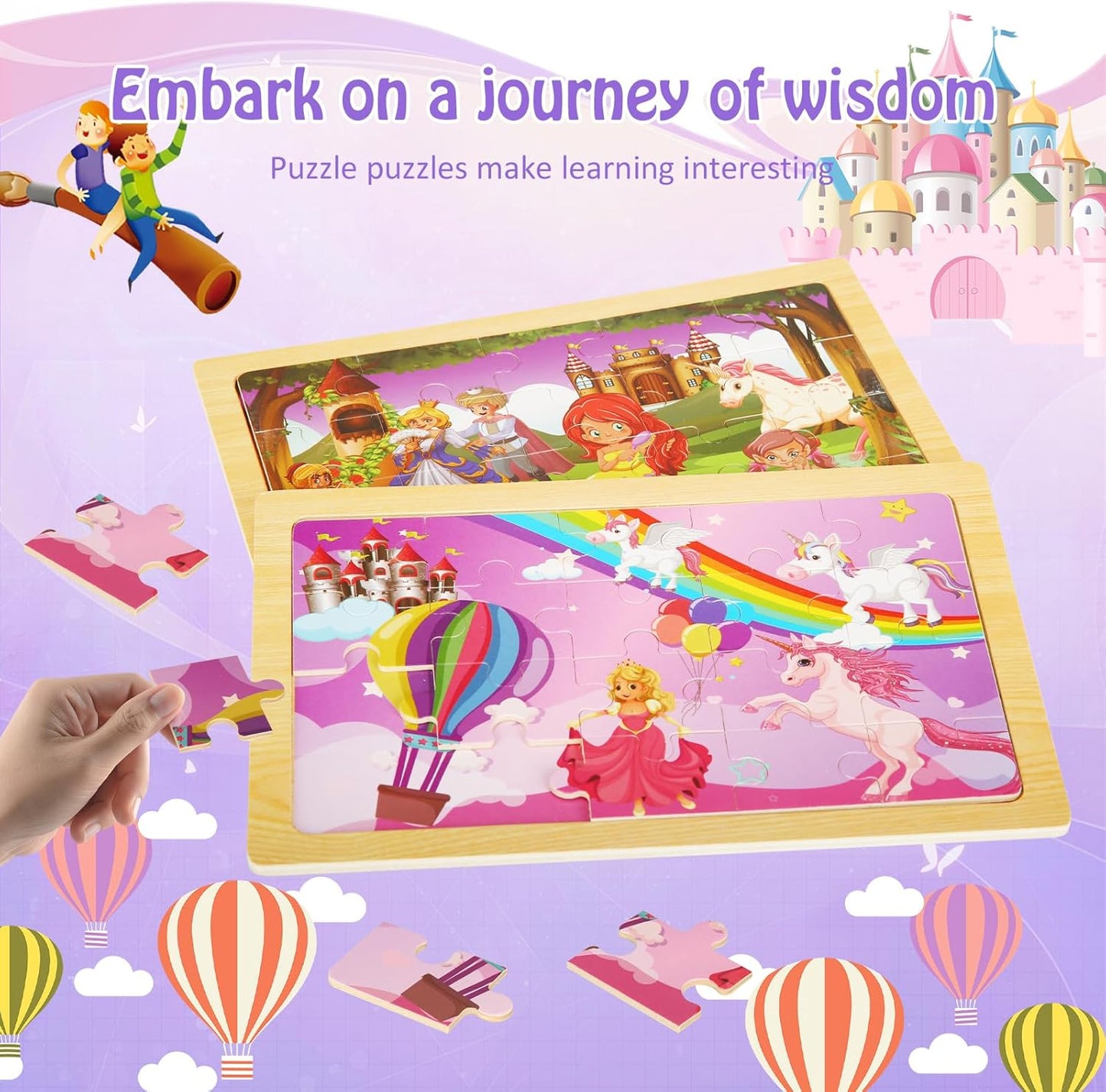 Wooden Puzzles Toys for Kids Ages 3-5, Set of 4 Packs with 20-Piece Farm, Animals Theme Wood Jigsaw Puzzles, Preschool Educational Brain Teaser Toys for Boys and Girls 3-6 Years Old.