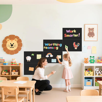 Magnetic Decal Wall for Kids Set of 6 Milk Tea Magnetic Chalkboard for Wall Peel and Stick Magnet Sheets with Chalk Tangram Puzzle and Multiple Accessories Magnetic Wall Decal for Playroom Home