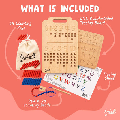 Hulats Learn to Write: Portable Wooden Alphabet Letter Tracing Sensory Pad Board - Toddler Writing Practice for Kids Age 3-5, Montessori Toys for 3+ Year Old, Letter Tracing for Kids 3-5 Writing Tools