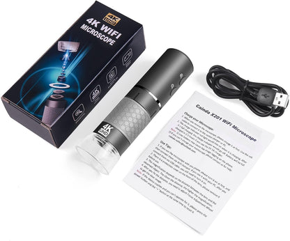 4K 3840x2160p WiFi Digital Microscope for iPhone Android Phone and Windows Mac PC, Wireless Handheld Microscope Camera, Portable Microscope with Metal Stand for Adults and Kids