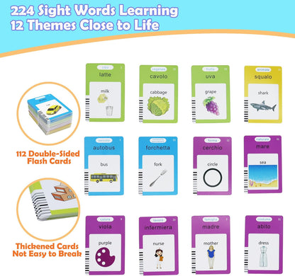 Spanish & English 510 Words Alphabet Bilingual Talking Flash Cards for 3-8 Years Toddlers, Pocket Speech Buddy Therapy Autism Toys, Educational Learning Interactive Toy for Boys Girls Kids Gifts Blue
