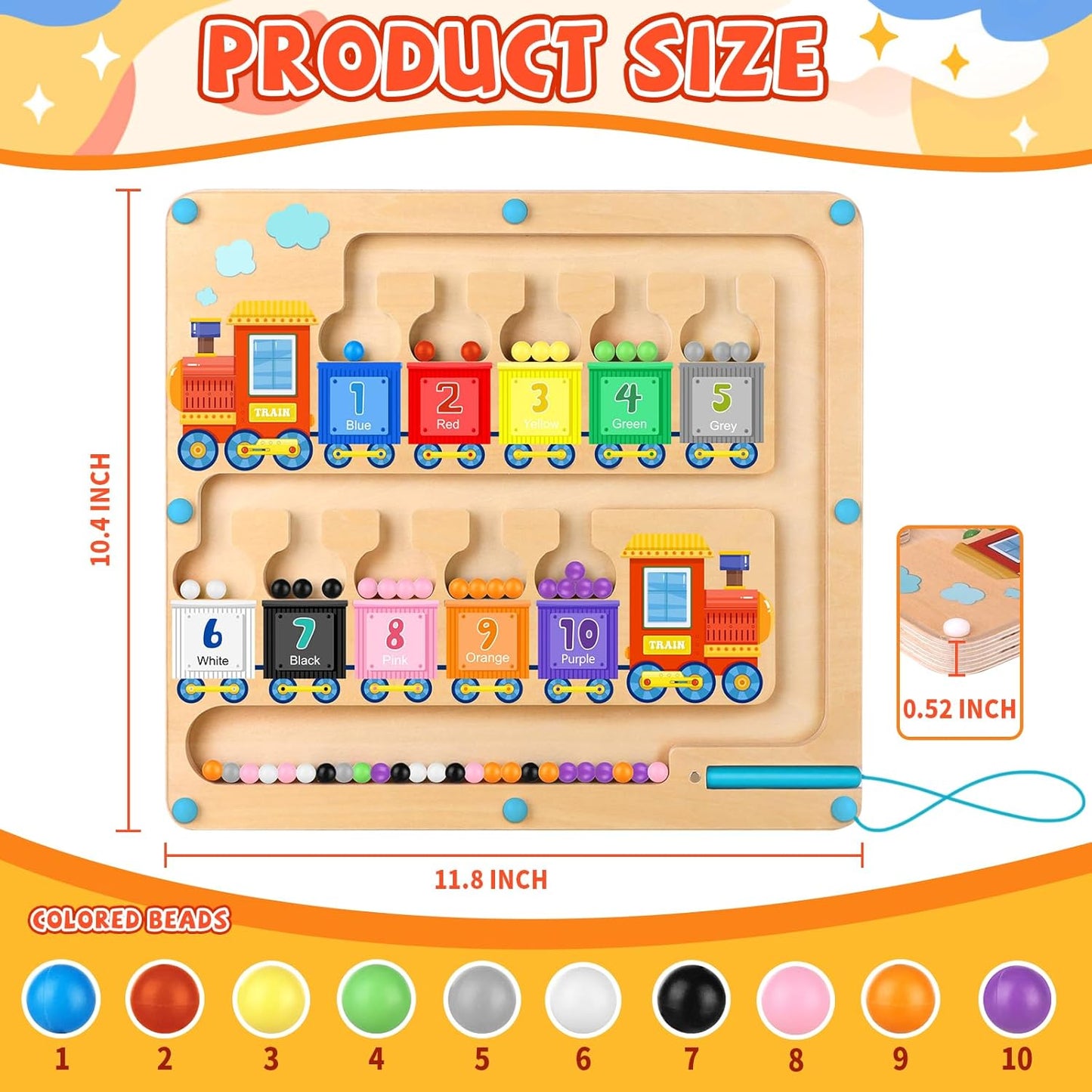 wakeInsa Magnetic Color and Number Maze,Montessori Toy for 2-5 Years Old Girls,Wooden Magnet Balls Puzzles,Toddler Busy Board Game,Preschool Learning Activities,Christmas & Birthday Gift for Kids
