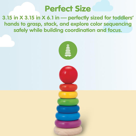 PlanToys® Wooden Stacking Ring for Montessori Inspired Fine Motor and Early Learning | Color Recognition, Problem Solving and Size Ordering Activity | Eco Friendly Wooden Stack Toy for Creative Play
