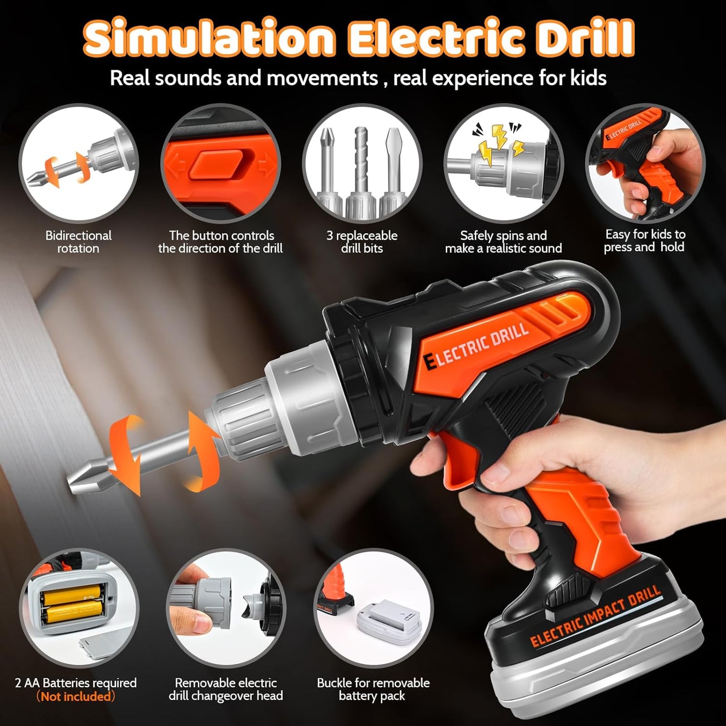 Kids Tool Set 49 PCS, Portable Tool Bag with Battery Powered Toy Drill & Adjustable Belt, Pretend Play Toddler Tool Set, Construction Toys for Boys & Girls Age 3-8, STEM Gifts