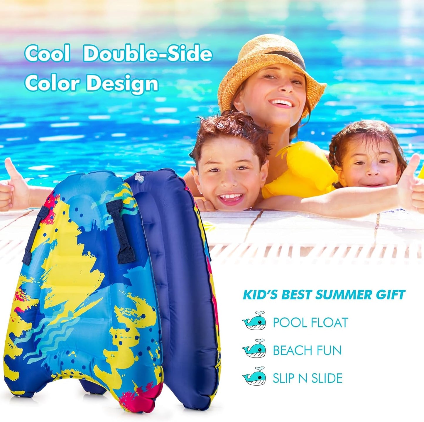Inflatable Boogy Boards for Beach Travel Toys, 30” Cavas Slip Slide Water Park Body Surfing Board with Handles, Summer Fun Water Pool Game Toys for Kids 4,8,12 Ages