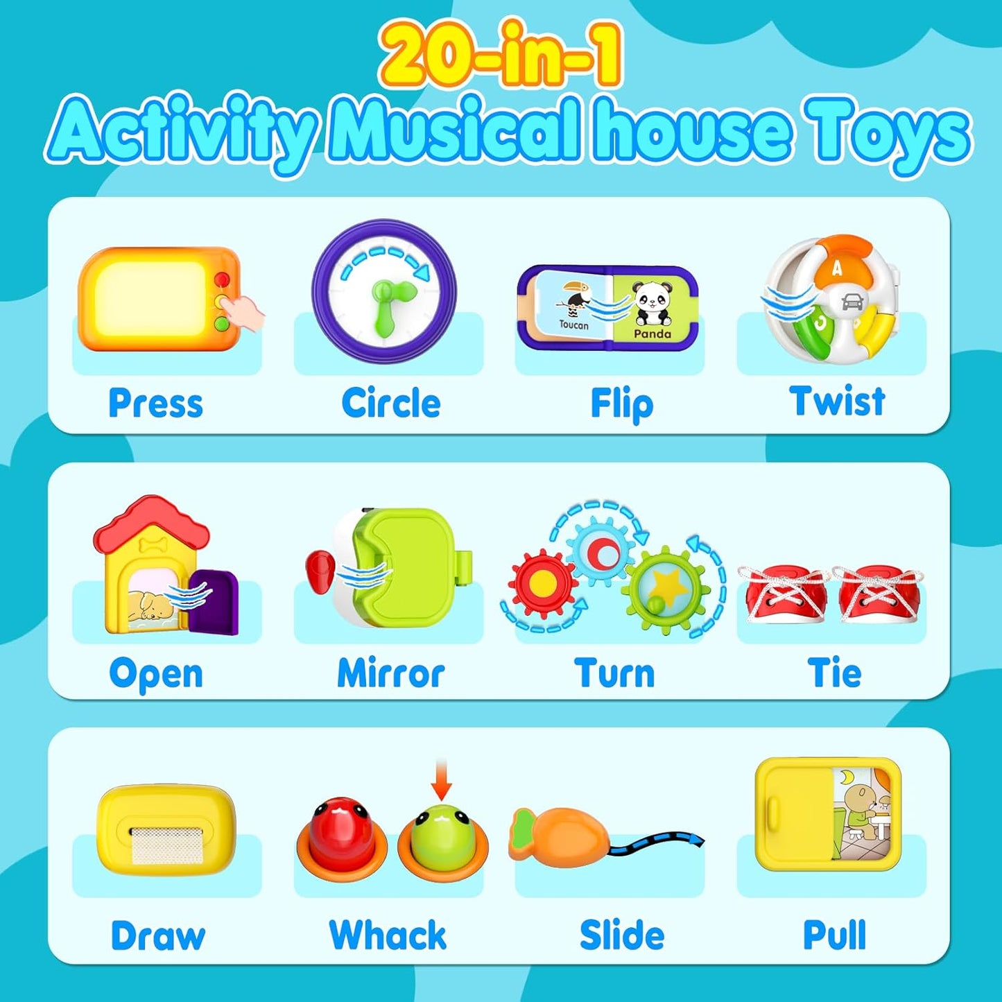 Toddler Toys for 1 Year Old Girl & Boy Gifts, Christmas &1st Birthday Gifts Toys for Ages 0-2, 20-in-1 Musical Learning House Baby Toys 6-12 12-18 Months, Montessori Sensory Toys for Toddlers 1-3
