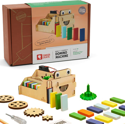 KiwiCo Domino Machine Wooden Gift Set - 100 Dominoes and Wood Domino Robot for Ages 9+
