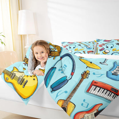 Erosebridal Drum Kit 3D Print Kids Comforter Sets Rock Music Themed Full Bedding Set for Boys Girls Musical Pattern Comforter Set,Colorful Retro Style Quilt Duvet 3 Pcs