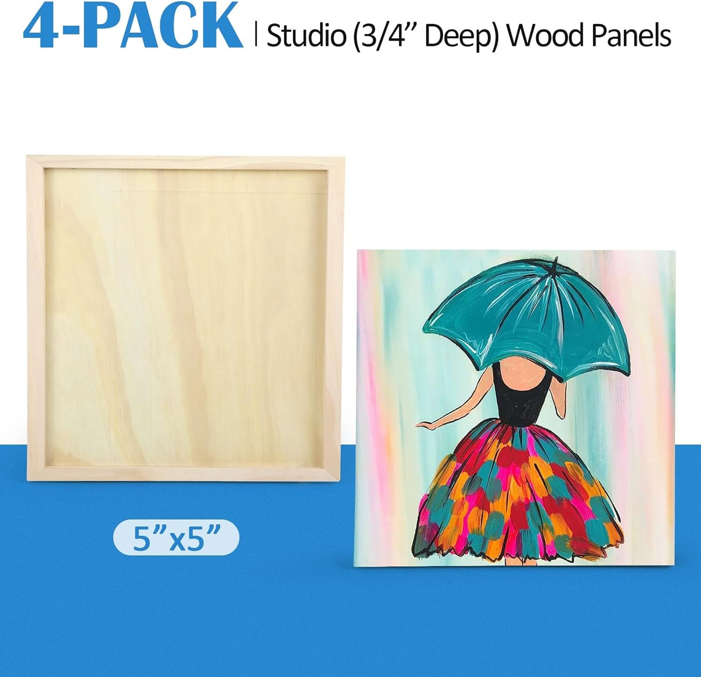 Falling in Art Unfinished Birch Wood Canvas Panels Kit, 4 Pack of 8x10’’ Studio 3/4’’ Deep Cradle Boards for Pouring Art, Crafts, Painting, and More