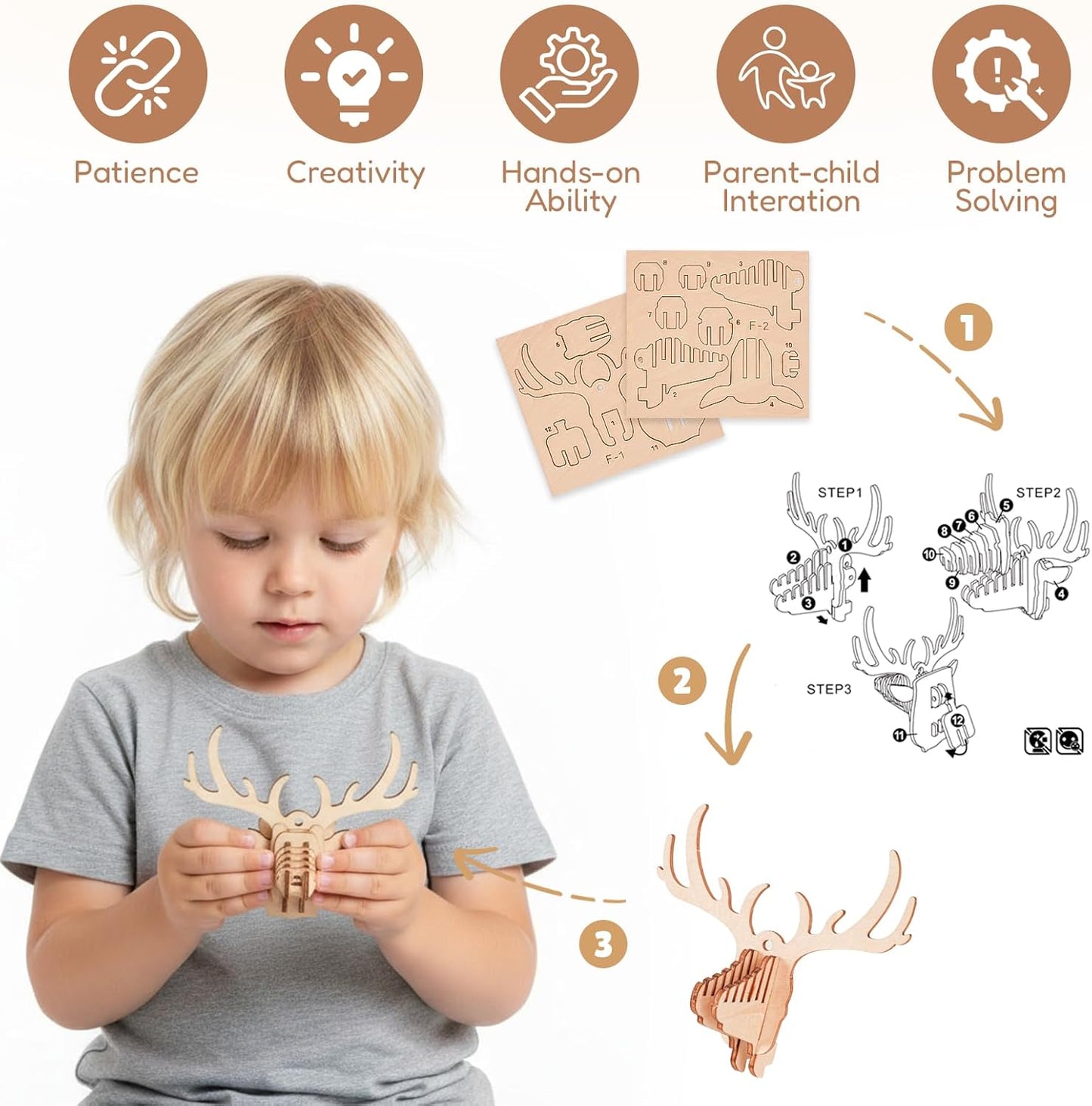 3D Wooden Puzzles for Kids, 8 Pcs Animal Assembly Model Wood Arts and Craft Puzzles Set, No-Glue DIY Delicate Pendant STEM Toys for Boys Girls Ages 6+, Educational Birthday Gift, Party Favors
