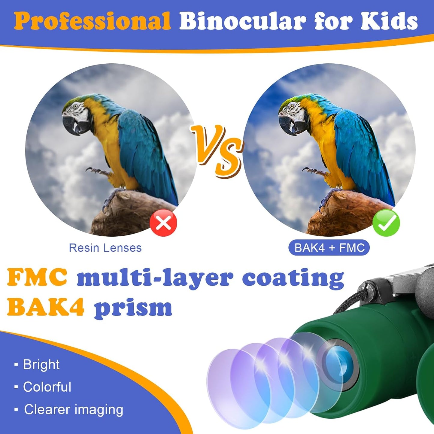 Real Binoculars for Kids Gifts for 3-12 Years Boys Girls 8x21 High-Resolution Optics Compact Toy Binocular for Bird Watching,Travel, Camping