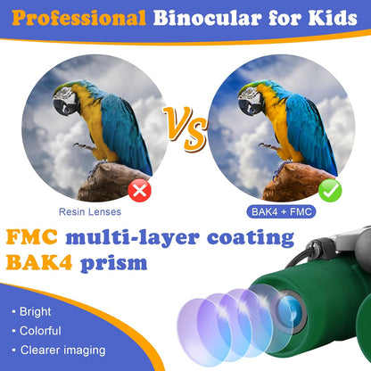 Real Binoculars for Kids Gifts for 3-12 Years Boys Girls 8x21 High-Resolution Optics Compact Toy Binocular for Bird Watching,Travel, Camping