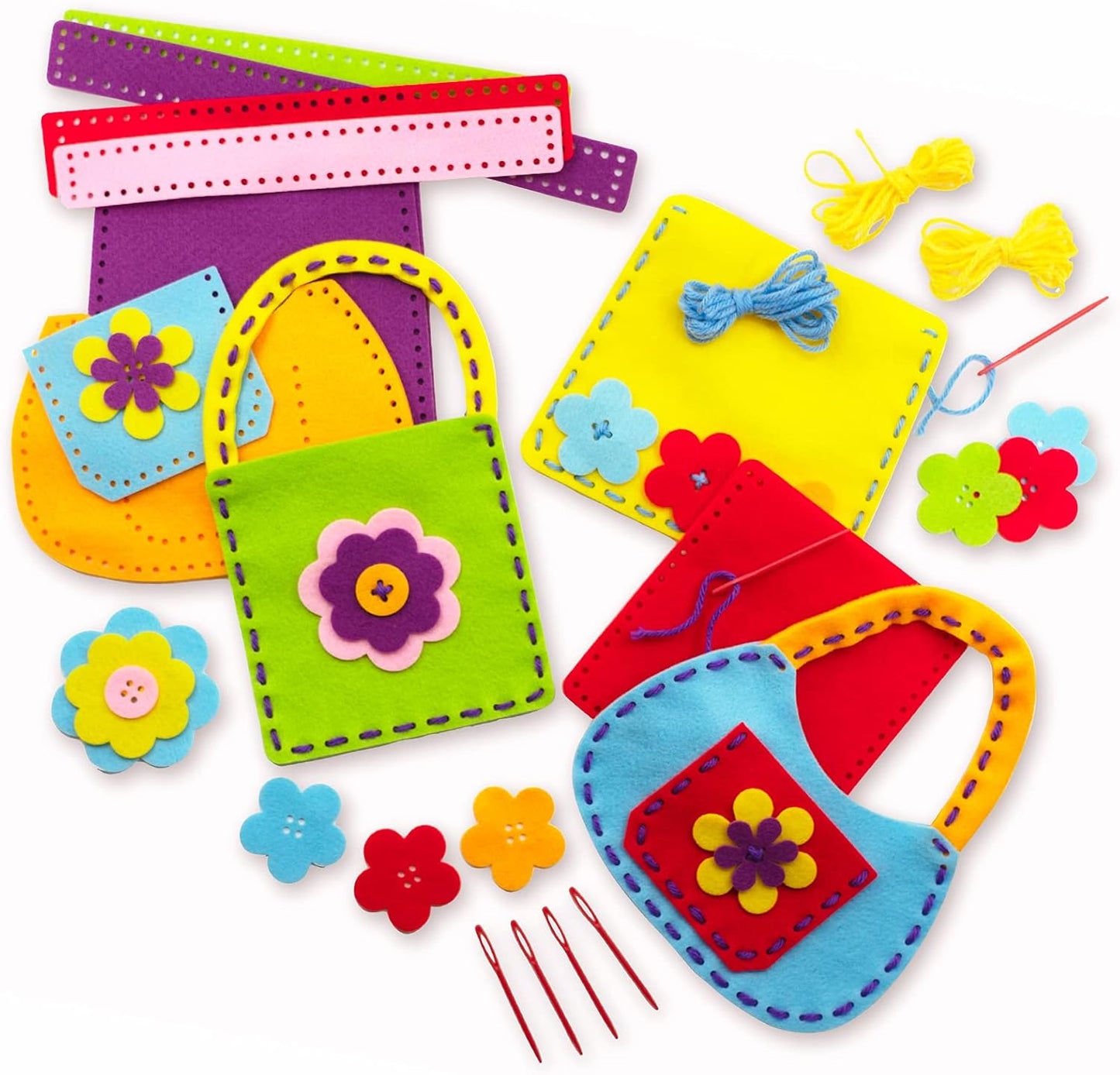 Serabeena Sewing Kit for Kids - Sew Your Own Felt Bags with Handles | Beginner Craft Kit Ages 6-8 | 6 Screen-Free No-Mess DIY Sewing Projects & Accessories