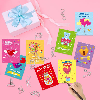 Fancy Land 24 Pack Valentines Gifts for Kids Classroom Metal Puzzles Brain Teasers Kids Valentines Day Cards for School Exchange Gifts Party Favors