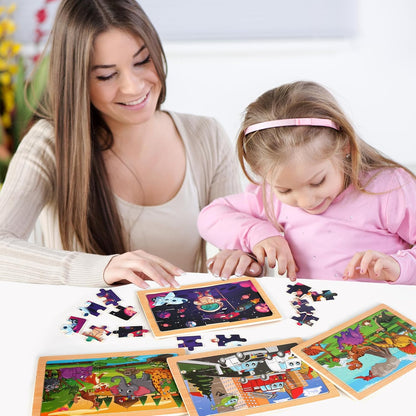 Wooden Puzzles Toys for Kids Ages 3-5, Set of 4 Packs with 20-Piece Farm, Animals Theme Wood Jigsaw Puzzles, Preschool Educational Brain Teaser Toys for Boys and Girls 3-6 Years Old.