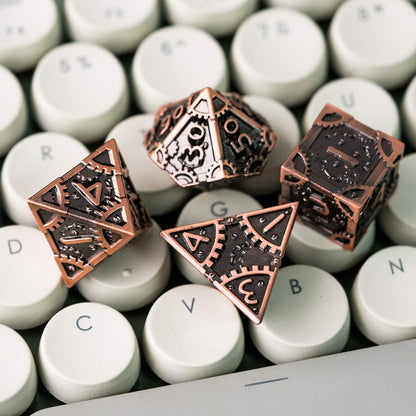 UDIXI Steampunk Metal Dice Set, 7 Die Polyhedral DND Dice Set for D&D Role Playing Game and Math Teaching (Ancient Copper)