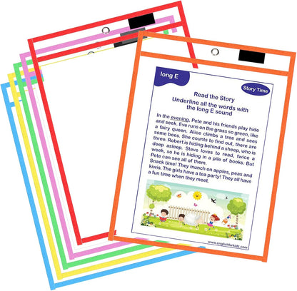 Ufmarine Job Ticket Holders, 6 Pcs Dry Erase Pockets Colorful (10" * 13"), Reusable Plastic Sleeves