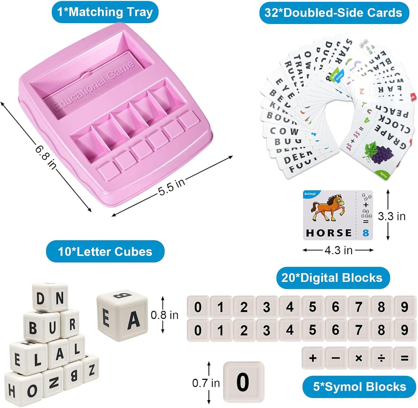 Matching Letter Game for Kids, 2 in 1 Educational Toys Alphabet Spelling & Reading, Number & Color Recognition Learning Flash Cards Birthday Gifts for Preschool Kindergarten Boys & Girls (Light Blue)