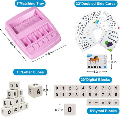 Matching Letter Game for Kids, 2 in 1 Educational Toys Alphabet Spelling & Reading, Number & Color Recognition Learning Flash Cards Birthday Gifts for Preschool Kindergarten Boys & Girls (Light Blue)