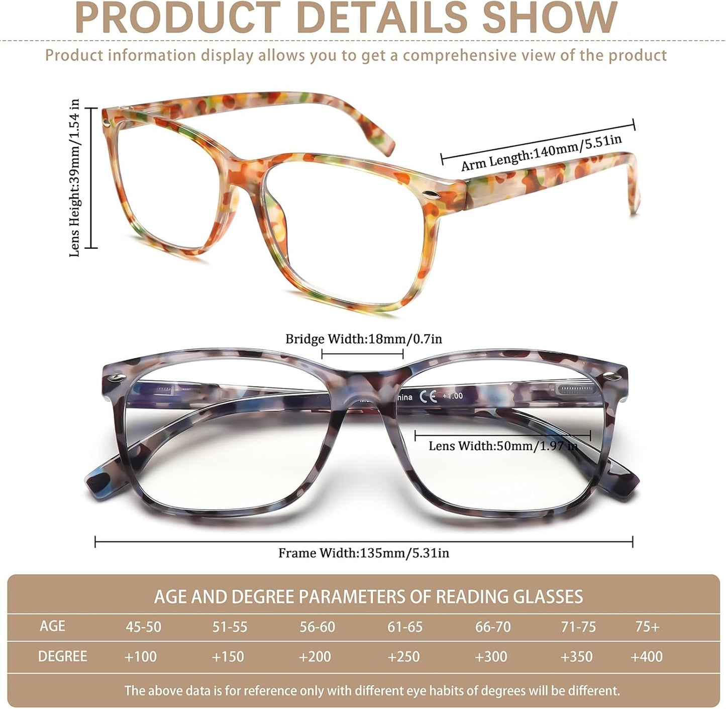 CLASAGA Progressive Multifocus Reading Glasses for Women, Pattern Print Blue Light Block Stylish Ladies Computer Readers