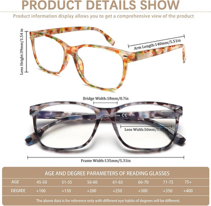 CLASAGA Progressive Multifocus Reading Glasses for Women, Pattern Print Blue Light Block Stylish Ladies Computer Readers