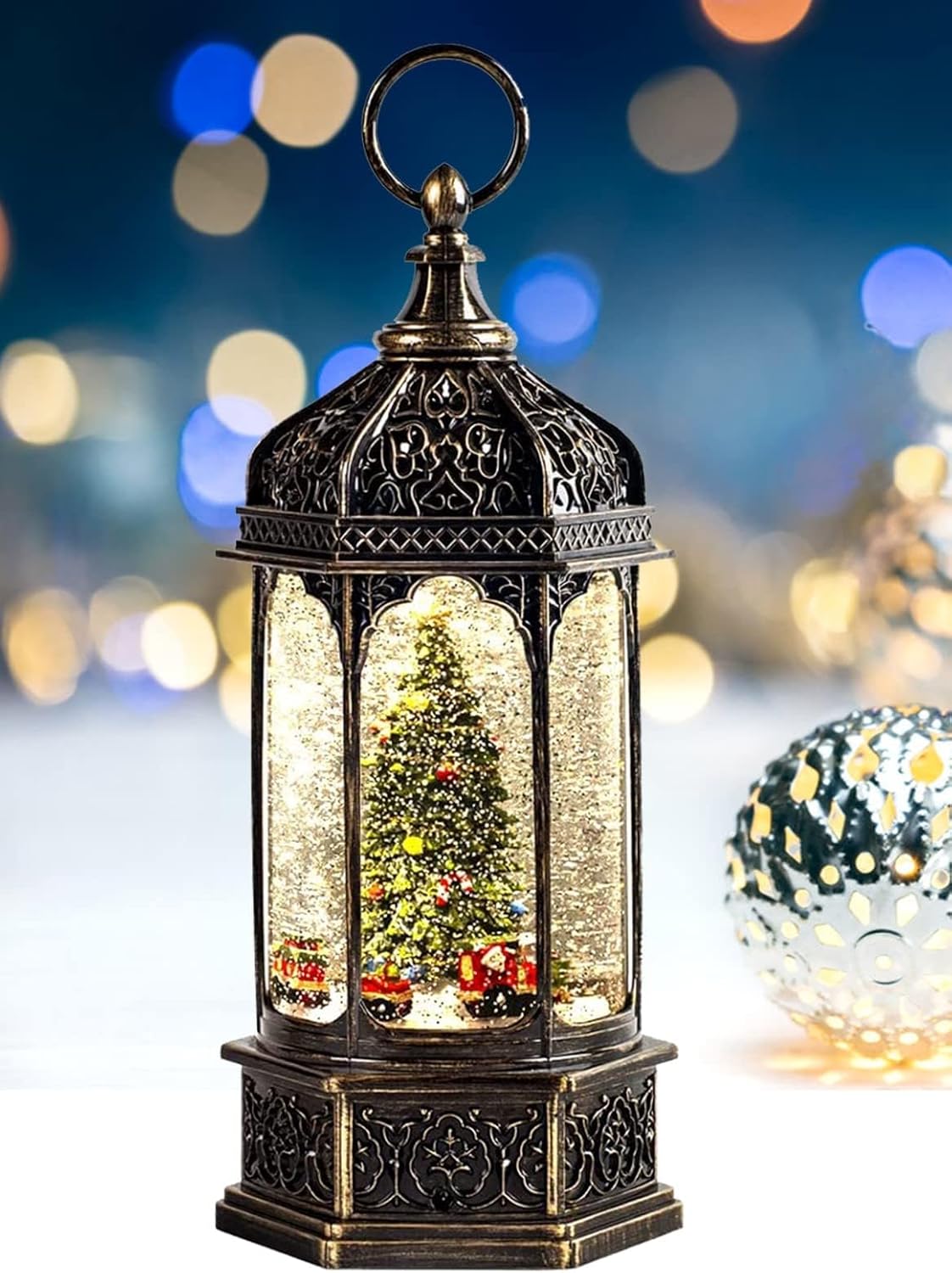 Musical Christmas Snow Globes Lantern, 7.87" Lighted Electric Snowglobes with 8 Holiday Songs 6H Timer Dual Power, Snowman Christmas Ornaments Snow Globe for Kids Adults Xmas Decor Gifts for Men Women