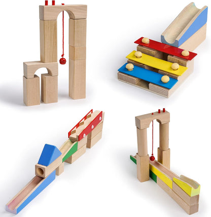 Calmado - 200 pcs Marble Run Wooden Set/Ball Track Set for Kids/Girls/Boys Made of Beech Wood + Bag + Instructions