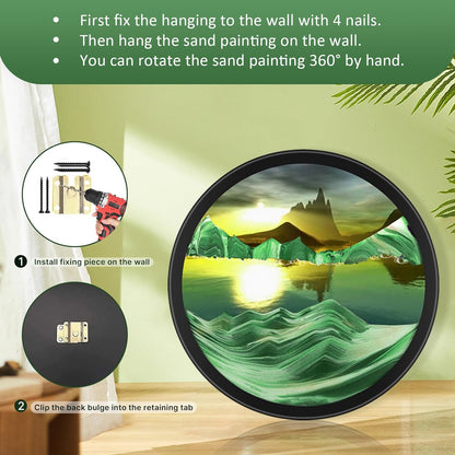 17.3" Moving Sand Art, 3D Sand Art Pictures Deep Sea Sandscape Living Room Decoration, 360° Rotate, Glass Crafts Solid Wood Frame, Relaxing Mood Home Office Work Wall Art Decor