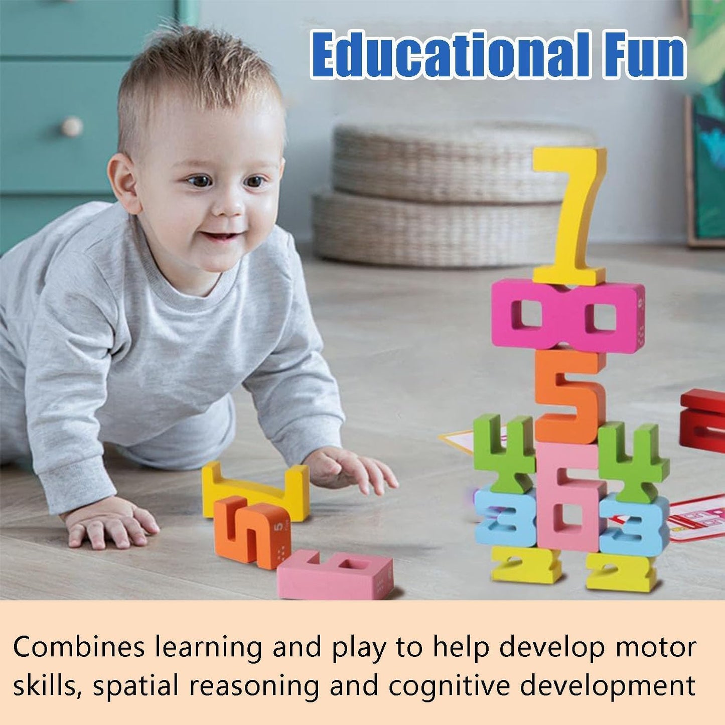 BOVVSKY Wooden Number Building Blocks, Montessori-Inspired Wooden Number Building Blocks, Math Learning Toys for Kids Digital Educational Counting Toys (20pcs)