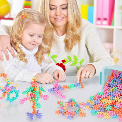 Snowflake Interlocking Building Block Educational Toy 300PCS for Kids Ages 3+, Multi-Color Solid Plastic Early Learning Creativity STEM Toy with Carrying Case Safe Material