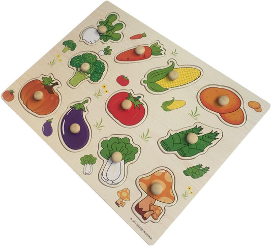 Home Learning Preschool Early Educational Development Colorful Fruit and Vegetables Wooden Peg Puzzle Jigsaw Bundle Shape Toys and Games for Age 3-7 Years Old Child Children Boys Girls