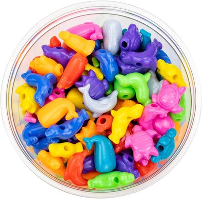 Hygloss Animal Shaped Beads 50 Pcs Plastic Zoo Safari Animal Pony Bead Charms - Colorful Craft Beads - for Kids DIY Craft Jewelry Making Necklace Bracelet Supplies, Resealable Container