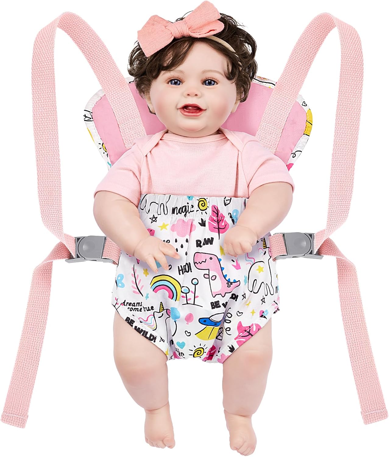 GAGAKU Baby Doll Carrier for Little Girls, Reborn Doll Accessories for Toddlers 3+ Years Old, Kids Toy Baby Dolls Sling Carrier - Pink - Moonflower