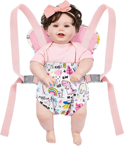 GAGAKU Baby Doll Carrier for Little Girls, Reborn Doll Accessories for Toddlers 3+ Years Old, Kids Toy Baby Dolls Sling Carrier - Pink - Moonflower
