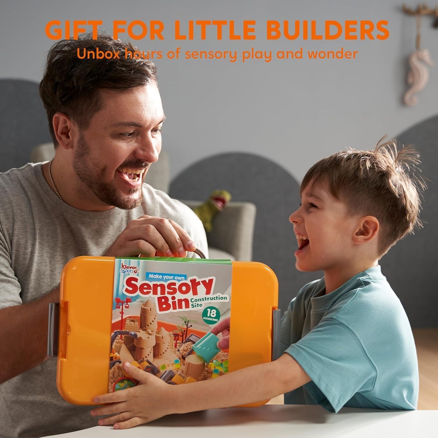 JOVA Klever Kits Dinosaurs Sensory Bin Toys for Toddlers with Glow in The Dark Dinosaurs, Sandbox with Lid Sand, Preschool Learning Activities Gifts for Boys Girls Age 3+