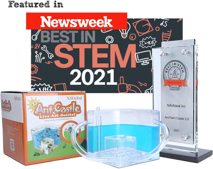 NAVADEAL Ant Farm Castle 2.0 with Connecting Tube, Ant Habitat Science Learning Kit, Best STEM 2021 Educational Kids Toy, Study Insect Behavior at Home & School, Plant Based Blue Gel 3D Maze Ecosystem