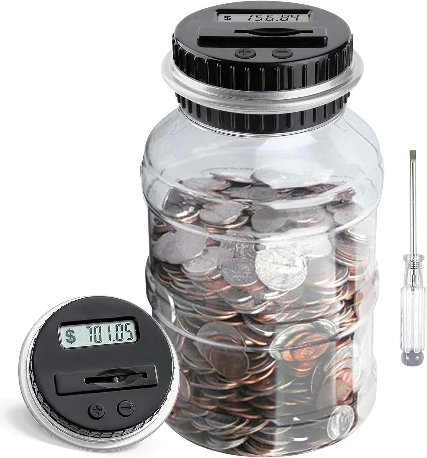 Large Piggy Bank for Adults Kids, Vcertcpl Digital Coin Counting Bank with LCD Counter, 1.8L Capacity Coin Bank Money Jar for Adults, Designed for All US Coins (Purple)