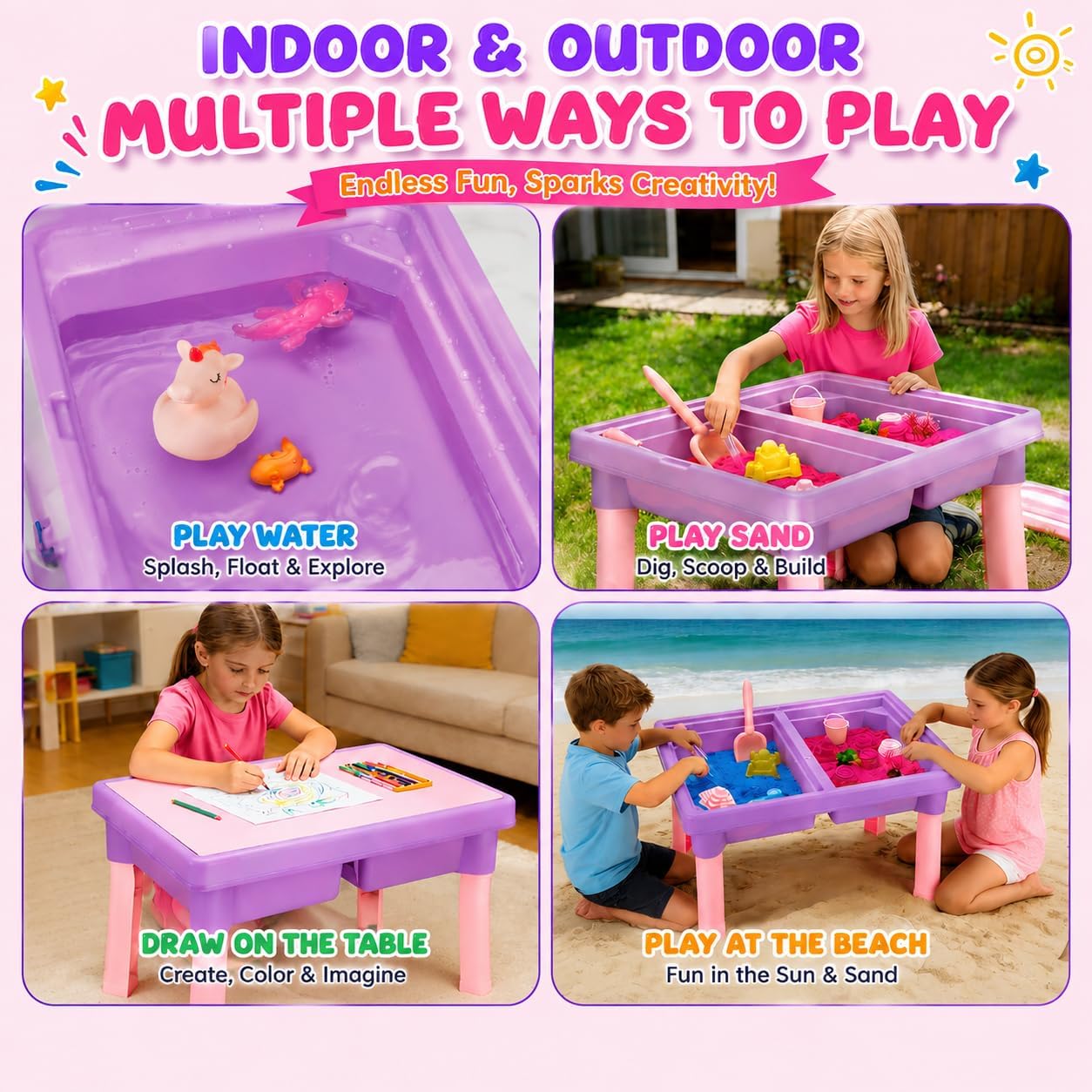 Carolart Ocean Sensory Table with Sands, Bin with Lid, Indoor Outdoor Use, Sand Art Kit for Boys and Girls, Toys for Toddlers Age 3-5, 17x11.5x10.2 Inches