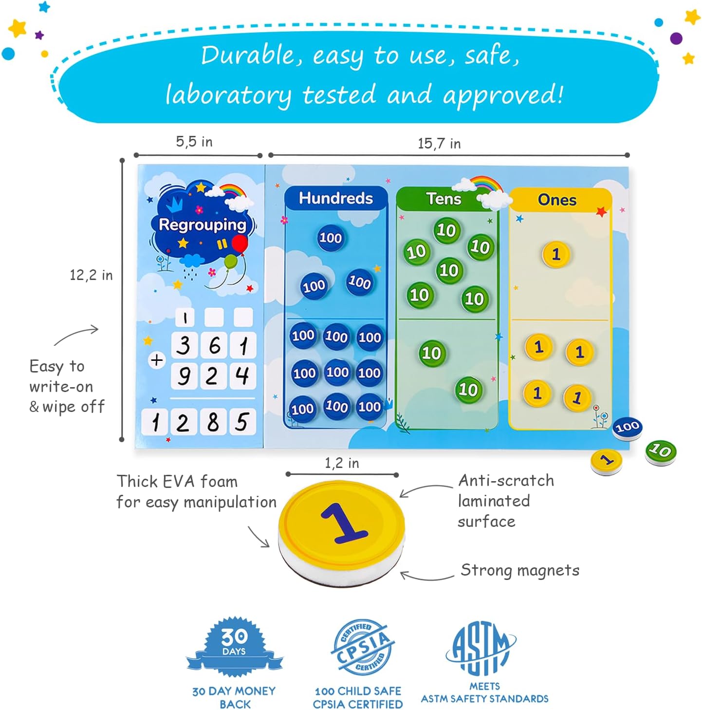 Simply Magic 70 PCS Magnetic Regrouping Activities Kit & 29 PCS Display Magnetic Place Value Set for Math