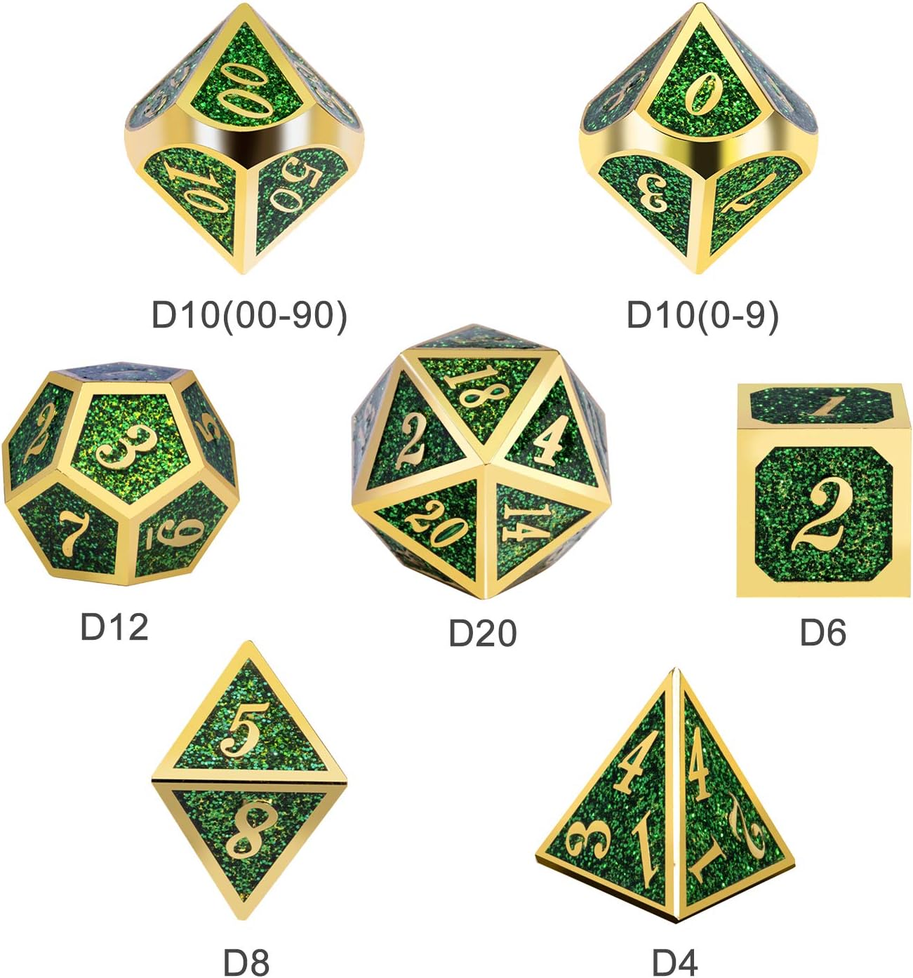 DnDnD Heavy Polyhedral Metal Dice Set with Metal Box, 7-die Shiny Blue Surface with Golden Number for RPG,Dungeons and Dragons,Pathfinder,Shadowrun,D&D,Role Palying Game and Math Teaching - Colors B