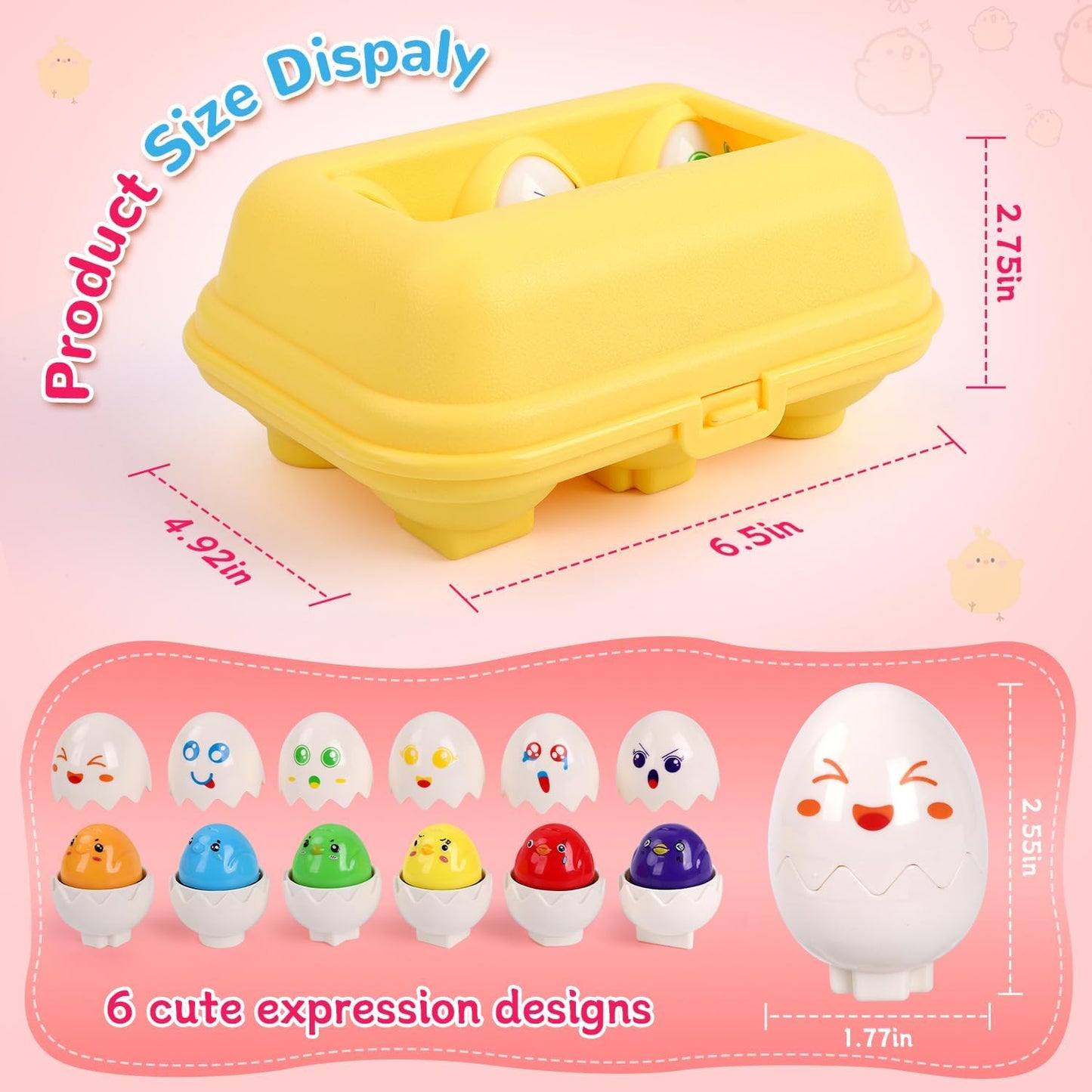 USATDD Matching Eggs for Toddlers Montessori Geometric Eggs Color & Shape Recognition Toy, Fine Motor Skills Shape Sorter Puzzle, Easter Eggs Toys Gifts for Kids, Easter Basket Stuffers