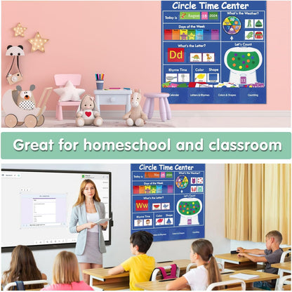Circle Time Learning Center Pocket Chart for Classroom, Dry Erase Alphabet & Number Flash Cards, Write ABC Letter Tracing Writing Practice Games for Kids, Learning Weather Counting Color Shape