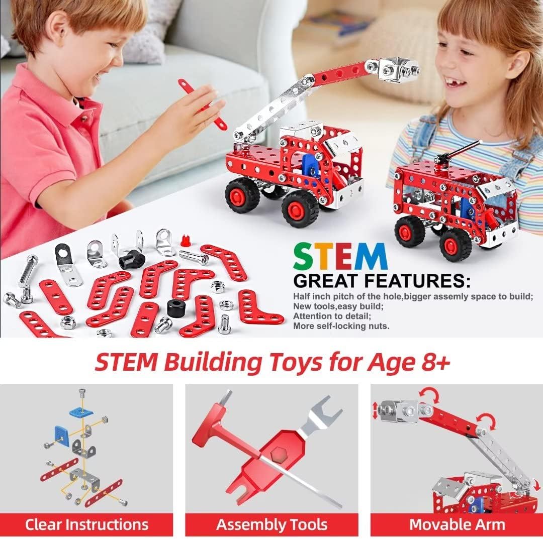 Ferthor Fun 7 in 1 STEM Toys,Creative Set for Boys Age 8-12,Learning Engineering Kids Building Blocks Model Kits,Metal Construction Toys for Kids 8 9 10 11 12+ Year Old(180PCS No Motor)
