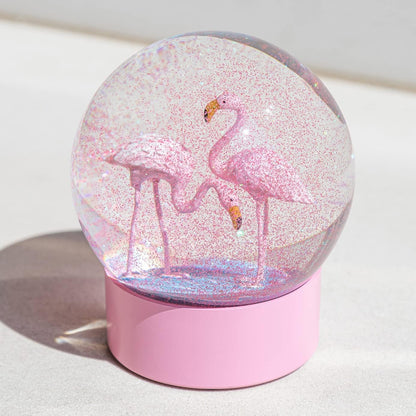 Flamingo Snow Globe for Adults, Christmas Snow Globes for Girls Kids Women, 100MM Glitter Snowglobe Gifts for Valentines Halloween Birthday Table Decor