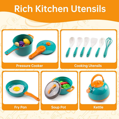 60Pcs Kids Mini Play Kitchen Accessories, Pretend Cooking Play Set with Cookware, Tableware & Fruit & BBQ Sets, Learning Gift for Boys, Girls, Toddlers,Yellow
