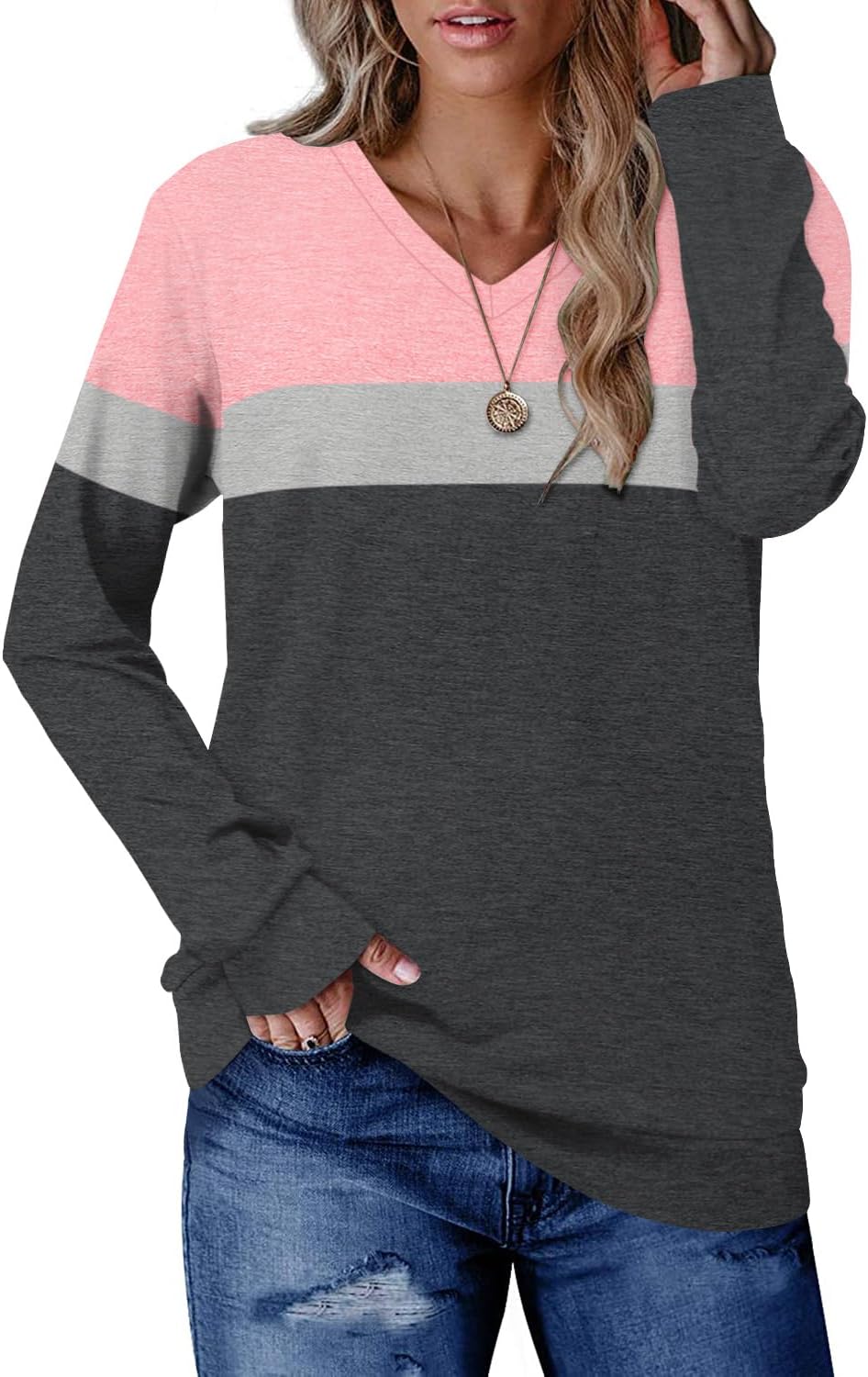CRAZY GRID Womens Trendy Long Sleeve Shirts Casual Loose Soft Sweatshirt Fall Tops