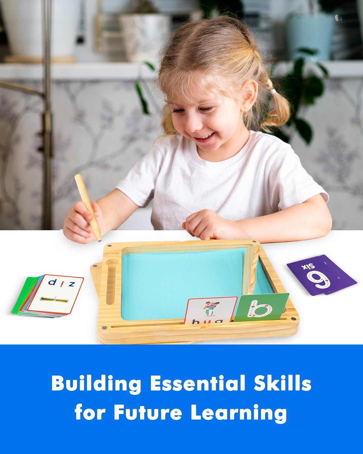 Sand Tray for Classroom - Montessori Sand Writing Trays with Lid, Wooden Tracing Tray for Kids Learn to Write Letters and Numbers, CVC Words