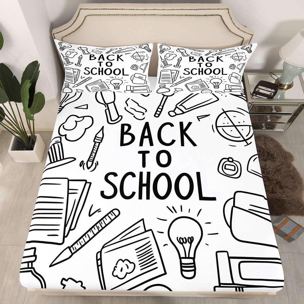 Chemistry Bed Sheets for Kids Teens Girls Boys,Chemical Experiment Fitted Sheet Twin,Science Themed Sheets for Math Lovers,Chemistry Lab Bedding Set,White and Black
